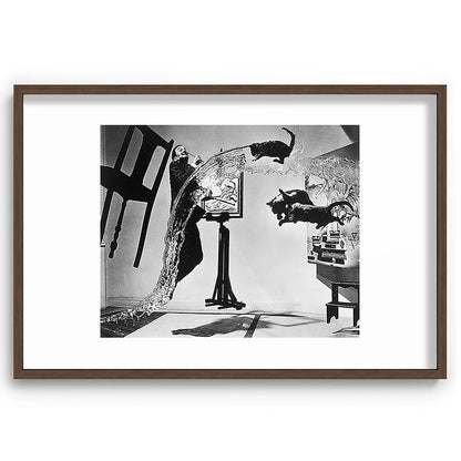 Dalí Atomicus, Salvador Dali painting with flying cats and water spurts surrealism / surrealist black and white photograph / photography by Philippe Halsman Framed Art Print Gallery Image 94