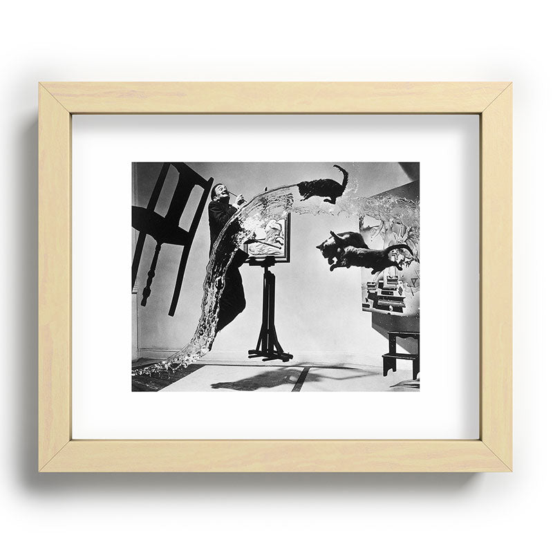 Dalí Atomicus, Salvador Dali painting with flying cats and water spurts surrealism / surrealist black and white photograph / photography by Philippe Halsman Framed Art Print Gallery Image 95