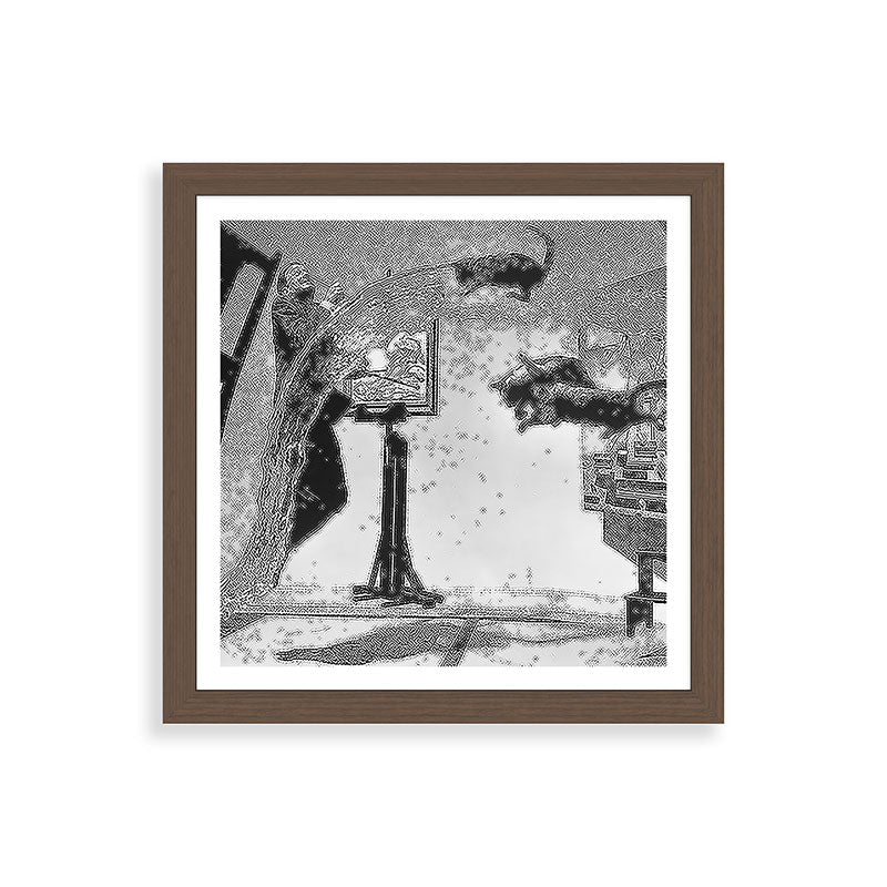 Dalí Atomicus, Salvador Dali painting with flying cats and water spurts surrealism / surrealist black and white photograph / photography by Philippe Halsman Framed Art Print Gallery Image 60