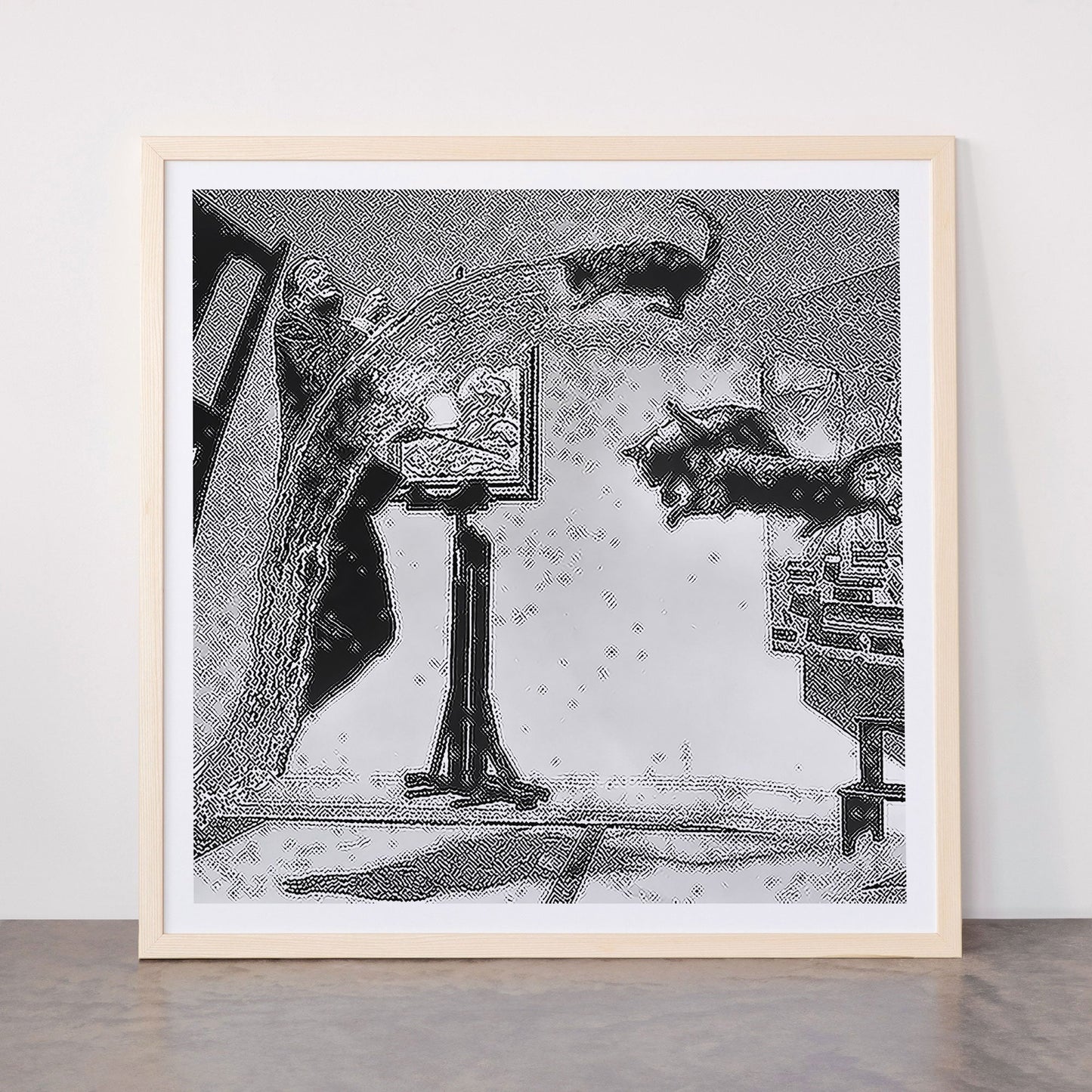 Dalí Atomicus, Salvador Dali painting with flying cats and water spurts surrealism / surrealist black and white photograph / photography by Philippe Halsman Framed Art Print Gallery Image 77