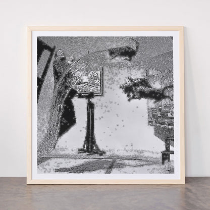 Dalí Atomicus, Salvador Dali painting with flying cats and water spurts surrealism / surrealist black and white photograph / photography by Philippe Halsman Framed Art Print Gallery Image 77
