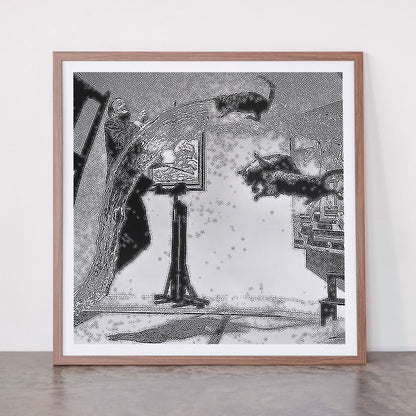 Dalí Atomicus, Salvador Dali painting with flying cats and water spurts surrealism / surrealist black and white photograph / photography by Philippe Halsman Framed Art Print Gallery Image 66