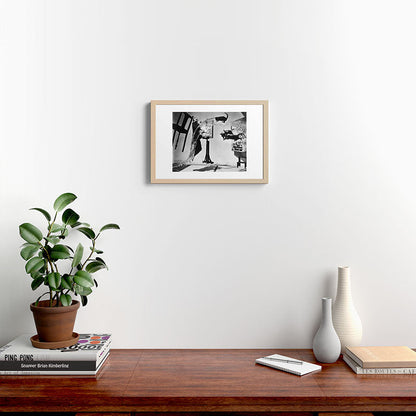 Dalí Atomicus, Salvador Dali painting with flying cats and water spurts surrealism / surrealist black and white photograph / photography by Philippe Halsman Framed Art Print Gallery Image 23