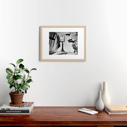 Dalí Atomicus, Salvador Dali painting with flying cats and water spurts surrealism / surrealist black and white photograph / photography by Philippe Halsman Framed Art Print Gallery Image 64