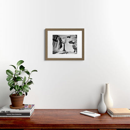 Dalí Atomicus, Salvador Dali painting with flying cats and water spurts surrealism / surrealist black and white photograph / photography by Philippe Halsman Framed Art Print Gallery Image 53