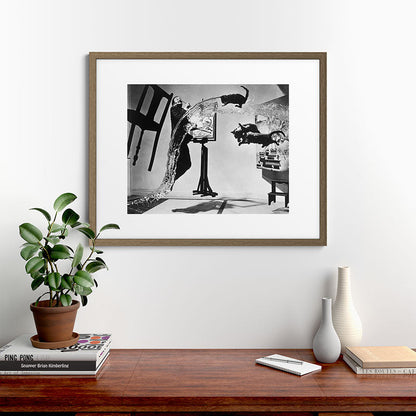 Dalí Atomicus, Salvador Dali painting with flying cats and water spurts surrealism / surrealist black and white photograph / photography by Philippe Halsman Framed Art Print Gallery Image 58