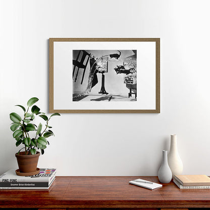 Dalí Atomicus, Salvador Dali painting with flying cats and water spurts surrealism / surrealist black and white photograph / photography by Philippe Halsman Framed Art Print Gallery Image 56