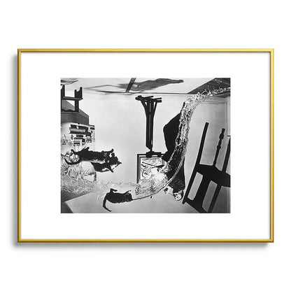 Dalí Atomicus, Salvador Dali painting with flying cats and water spurts surrealism / surrealist black and white photograph / photography by Philippe Halsman Framed Art Print Gallery Image 124
