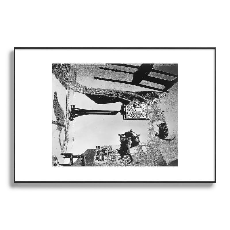 Dalí Atomicus, Salvador Dali painting with flying cats and water spurts surrealism / surrealist black and white photograph / photography by Philippe Halsman Framed Art Print Gallery Image 117