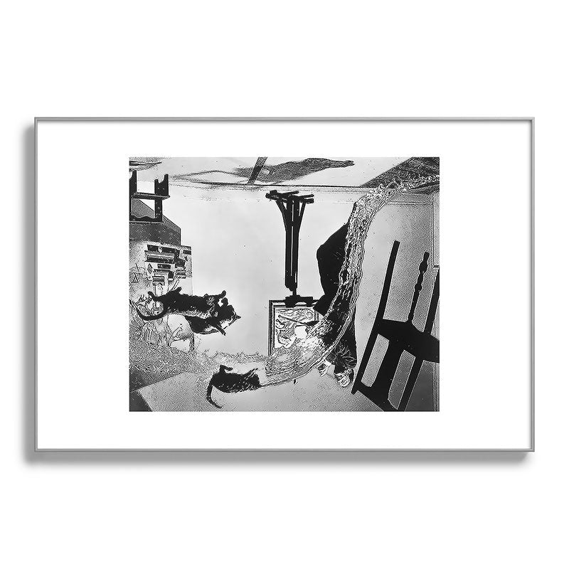 Dalí Atomicus, Salvador Dali painting with flying cats and water spurts surrealism / surrealist black and white photograph / photography by Philippe Halsman Framed Art Print Gallery Image 138