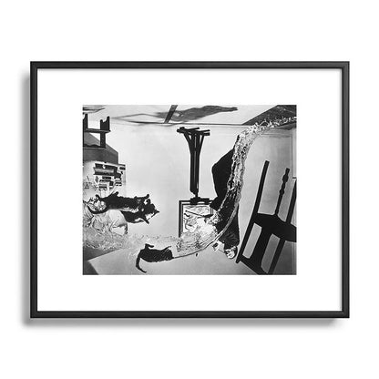Dalí Atomicus, Salvador Dali painting with flying cats and water spurts surrealism / surrealist black and white photograph / photography by Philippe Halsman Framed Art Print Gallery Image 112