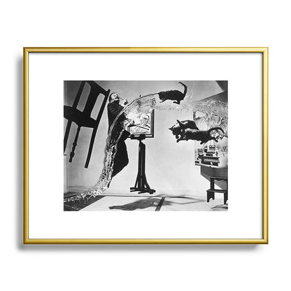 Dalí Atomicus, Salvador Dali painting with flying cats and water spurts surrealism / surrealist black and white photograph / photography by Philippe Halsman Framed Art Print Gallery Image 120