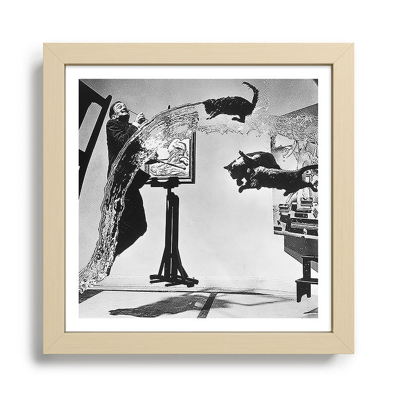 Dalí Atomicus, Salvador Dali painting with flying cats and water spurts surrealism / surrealist black and white photograph / photography by Philippe Halsman Framed Art Print Gallery Image 24