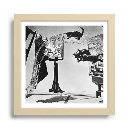 Dalí Atomicus, Salvador Dali painting with flying cats and water spurts surrealism / surrealist black and white photograph / photography by Philippe Halsman Framed Art Print Gallery Image 24