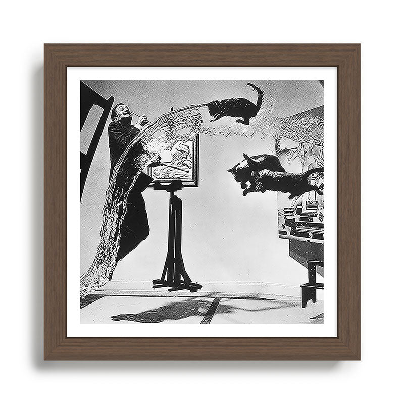 Dalí Atomicus, Salvador Dali painting with flying cats and water spurts surrealism / surrealist black and white photograph / photography by Philippe Halsman Framed Art Print Gallery Image 13
