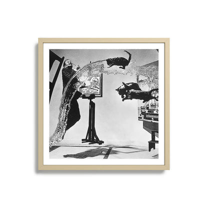 Dalí Atomicus, Salvador Dali painting with flying cats and water spurts surrealism / surrealist black and white photograph / photography by Philippe Halsman Framed Art Print Gallery Image 27