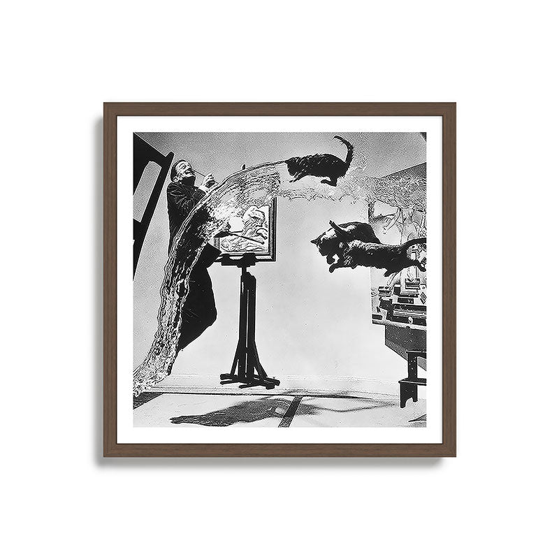 Dalí Atomicus, Salvador Dali painting with flying cats and water spurts surrealism / surrealist black and white photograph / photography by Philippe Halsman Framed Art Print Gallery Image 17
