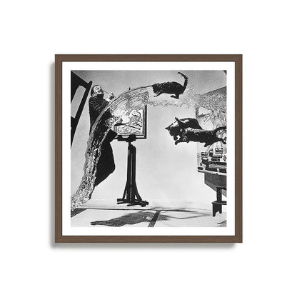 Dalí Atomicus, Salvador Dali painting with flying cats and water spurts surrealism / surrealist black and white photograph / photography by Philippe Halsman Framed Art Print Gallery Image 17
