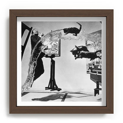 Dalí Atomicus, Salvador Dali painting with flying cats and water spurts surrealism / surrealist black and white photograph / photography by Philippe Halsman Framed Art Print Gallery Image 98
