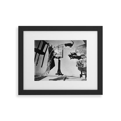 Dalí Atomicus, Salvador Dali painting with flying cats and water spurts surrealism / surrealist black and white photograph / photography by Philippe Halsman Framed Art Print Gallery Image 41
