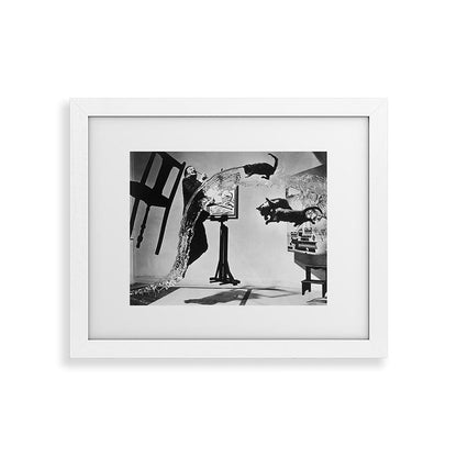 Dalí Atomicus, Salvador Dali painting with flying cats and water spurts surrealism / surrealist black and white photograph / photography by Philippe Halsman Framed Art Print Gallery Image 69