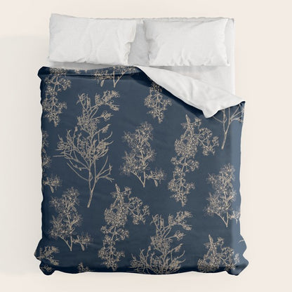 Botanical Cottage Floral Pattern Navy Blue and Beige Duvet Cover Gallery Image 2