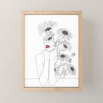 Minimal Line Art Girl with Sunflowers Mini Art Print Gallery Image 1