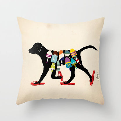 Black dog lab labrador buoy nautical beach ocean sandals flip flop art Throw Pillow Gallery Image 4