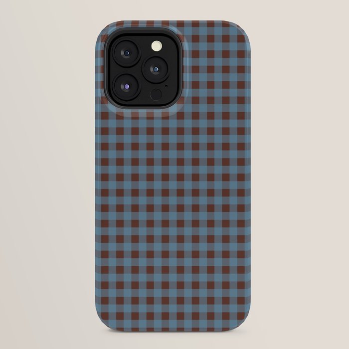 Cozy Gingham Plaid Eclectic Checkered Pattern in Brown and Blue iPhone Case Gallery Image 24