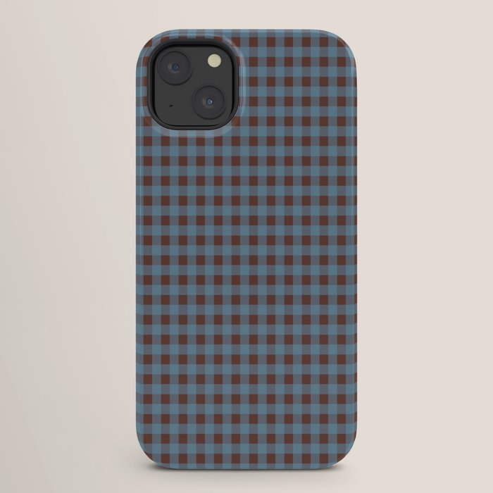 Cozy Gingham Plaid Eclectic Checkered Pattern in Brown and Blue iPhone Case Gallery Image 26