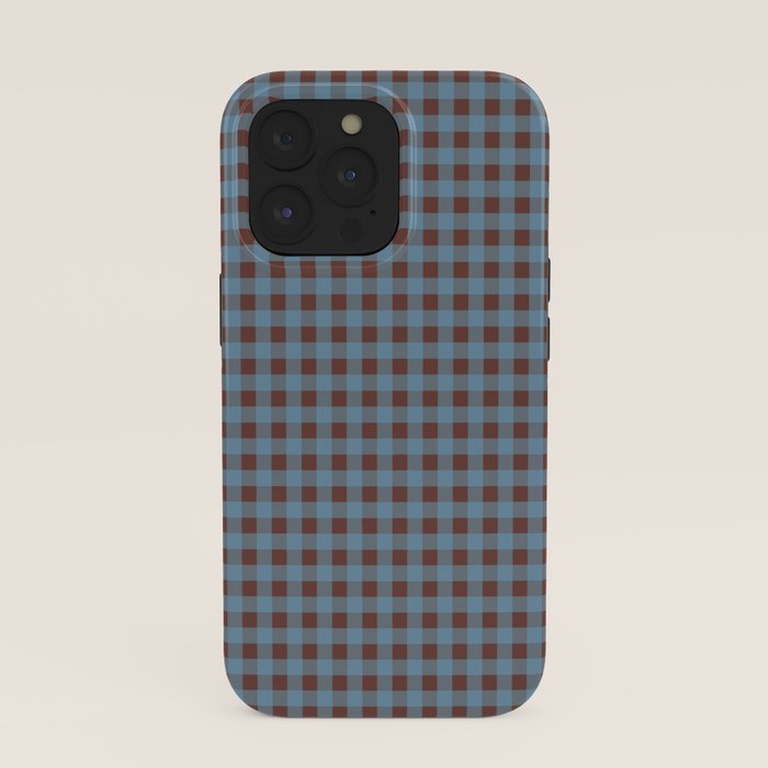 Cozy Gingham Plaid Eclectic Checkered Pattern in Brown and Blue iPhone Case Gallery Image 39