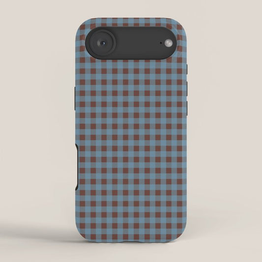 Cozy Gingham Plaid Eclectic Checkered Pattern in Brown and Blue iPhone Case Gallery Image 2