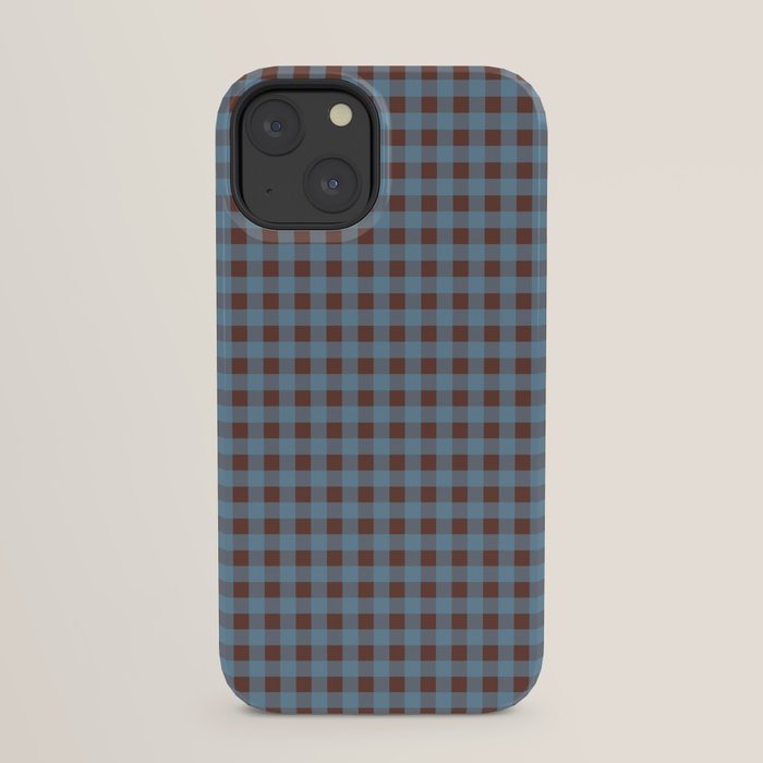 Cozy Gingham Plaid Eclectic Checkered Pattern in Brown and Blue iPhone Case Gallery Image 29
