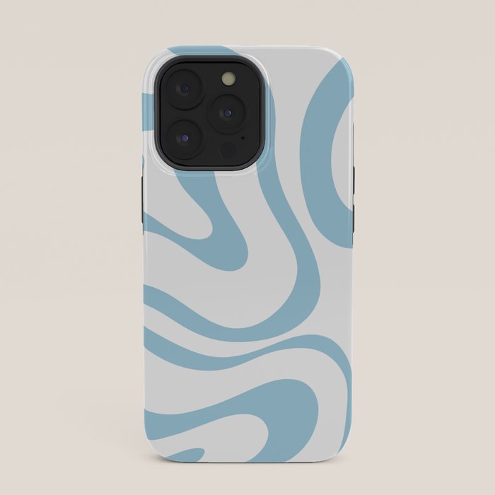 Retro Modern Liquid Swirl Abstract Pattern Square in Light Blue and White iPhone Case Gallery Image 35