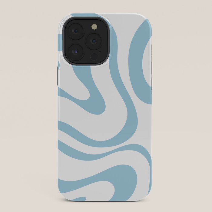 Retro Modern Liquid Swirl Abstract Pattern Square in Light Blue and White iPhone Case Gallery Image 36