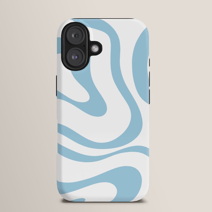 Retro Modern Liquid Swirl Abstract Pattern Square in Light Blue and White iPhone Case Gallery Image 13