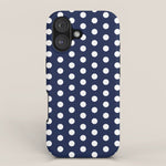Navy Blue Polka Dots Minimalist Line Drawing iPhone Case Gallery Image 1