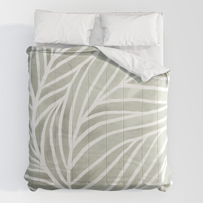 Sage green leaf line art Comforter Gallery Image 7