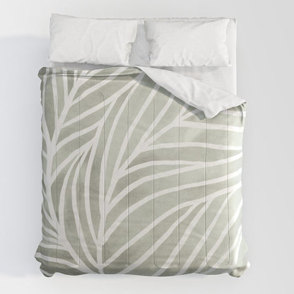 Sage green leaf line art Comforter Gallery Image 2