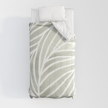 Sage green leaf line art Comforter Gallery Image 4