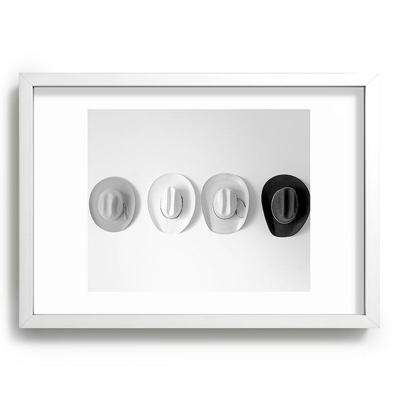 Cowboy Hat Wall - Black and White Framed Art Print Gallery Image 77