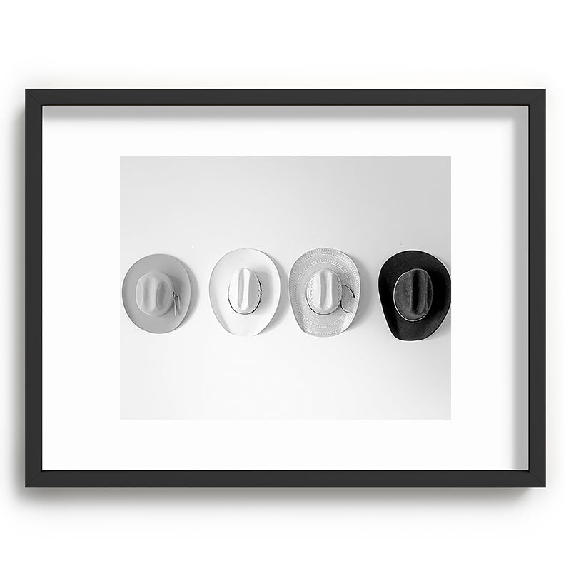Cowboy Hat Wall - Black and White Framed Art Print Gallery Image 60