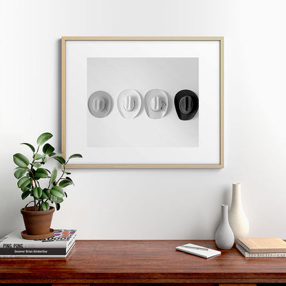 Cowboy Hat Wall - Black and White Framed Art Print Gallery Image 21