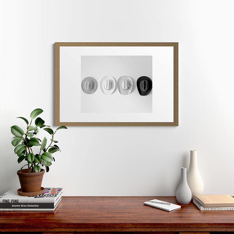 Cowboy Hat Wall - Black and White Framed Art Print Gallery Image 48