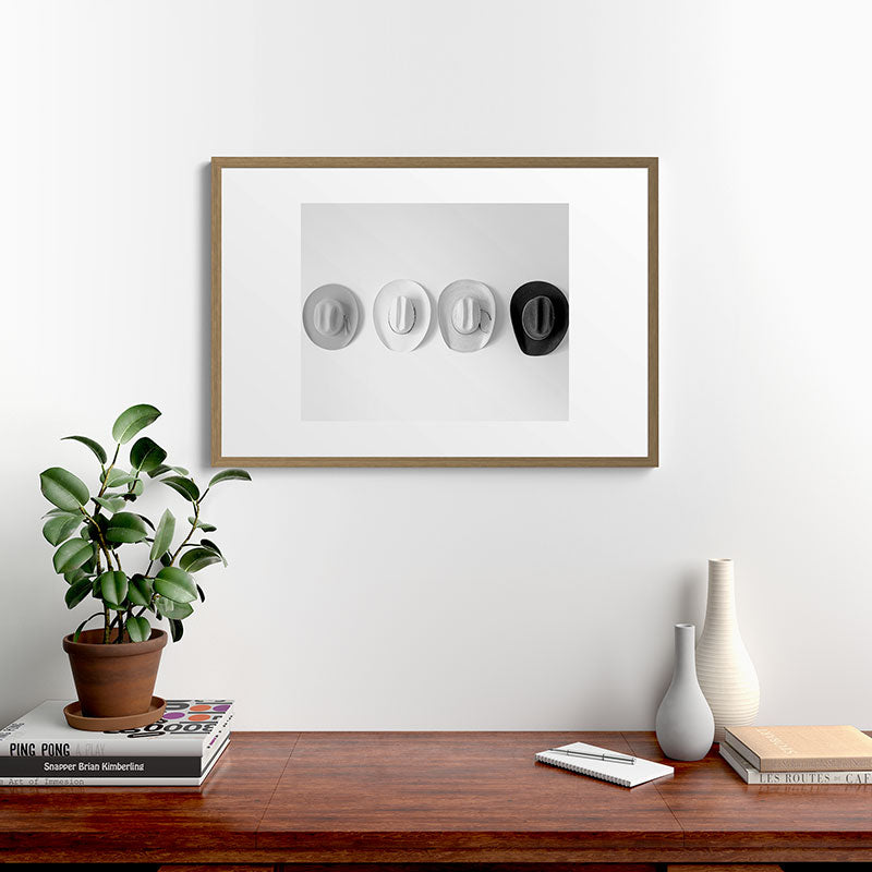 Cowboy Hat Wall - Black and White Framed Art Print Gallery Image 13