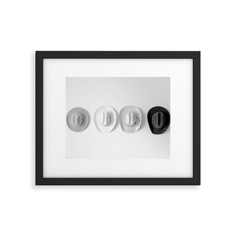 Cowboy Hat Wall - Black and White Framed Art Print Gallery Image 4