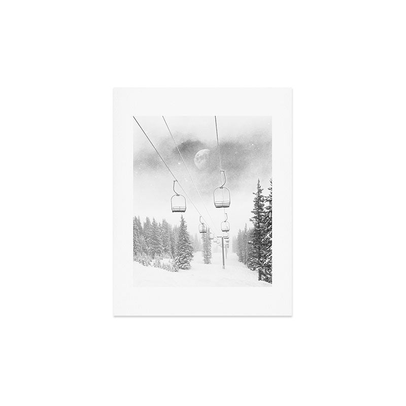 Ski Lift Moon Break // Riding the Mountain at Copper Colorado Luna Sky Peeking Foggy Clouds Art Print Gallery Image 3
