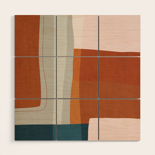 Rust Navy Gray Modern Abstract Wood Wall Art Gallery Image 2