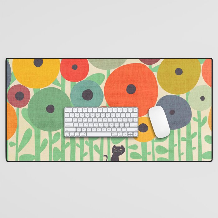 Cat in flower garden Desk Mat Gallery Image 1