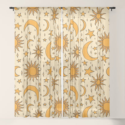 Vintage Sun and Star Print Window Curtain Gallery Image 17